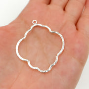 White Sterling Silver Hammered Flower Shape Connector
